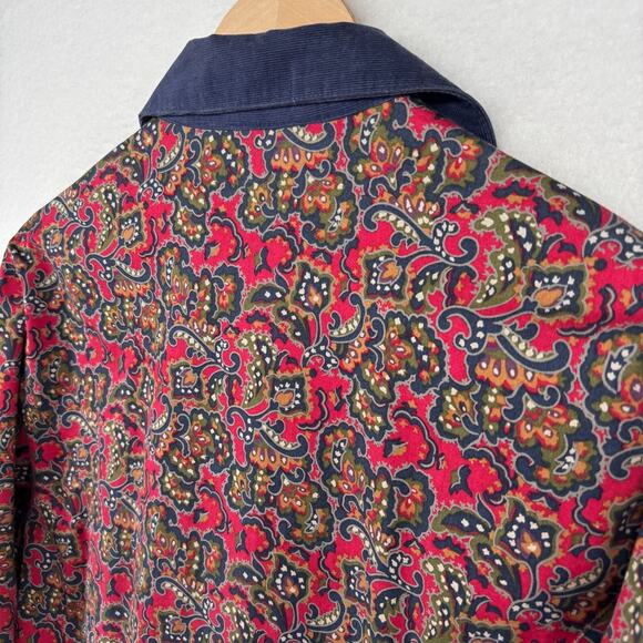 EDDIE BAUER Dress S Twill Paisley Fit & Flare Cottagecore Long Sleeve Cotton Red - Picture 6 of 13